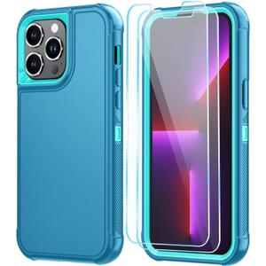 SunStory Compatible with iPhone 13 Pro Case with HD Screen Protector, 3-Layer Heavy Duty Full-Body Cover,3 in 1 Hybrid Protective Case for iPhone 13 Pro 6.1", LakeSkyBlue