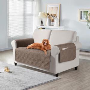 TAOCOCO Waterproof Loveseat Covers for Pets Dogs with Non Slip Backing, Sofa Seat Covers with Side Pocket for 2 Cushion Couch Washable Dog Couch Cover Protector Sofa Slipcovers(Loveseat, Taupe) (Loveseat(Seat Width: 47.2''))