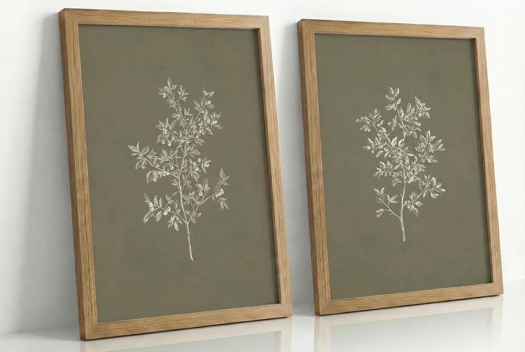 Framed Vintage Botanical Canvas Wall Art Botanical Illustration Pictures Wall Decor Farmhouse Sketch Plant Posters Prints Artwork for Living Room Bedroom Farmhouse Home Decoration 16''x24''Framed