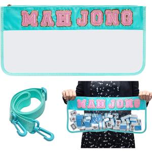 Mahjong Bag American -Clear Waterproof Mahjong Tiles Bag with Shoulder Strap Zippered & Letters, Case Only(Green)
