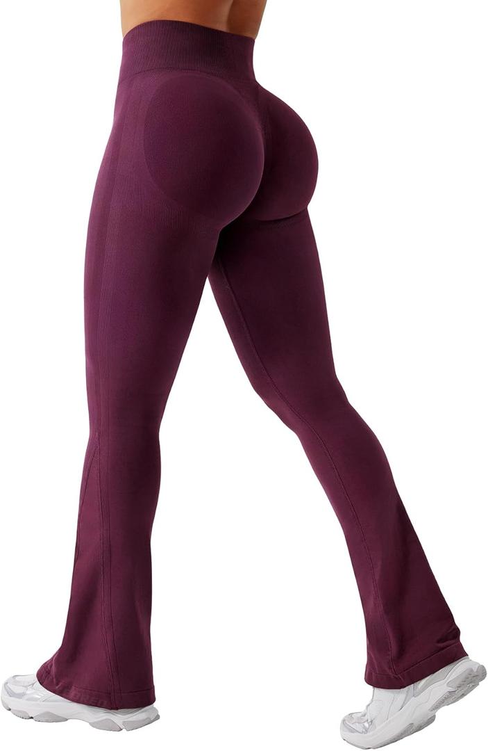 YEOREO Mini Flare Leggings Womens Workout Butt Lifting Legging Hidden Scrunch Seamless 28" / 30" Impact Lilliean Yoga Pants (Medium, Black Cherry)