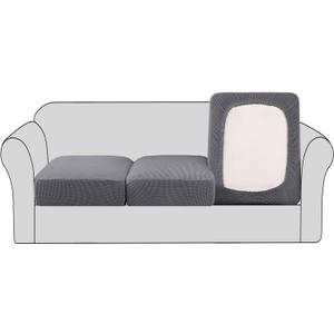 H.VERSAILTEX High Stretch Individual Seat Cushion Covers 3 Pack Thick Jacquard Textured Twill Fabric Sofa Slipcovers for 3 Couch Cushion Washable Couch Cover for Living Room Outdoor Patio,Grey