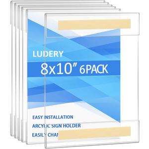 Acrylic Sign Holder 8 x 10 Wall Mount, Wall Mount Sign Holders, Clear Acrylic Frame with 3M Tape Adhesive, Plastic Wall Sign Holder for Office, Home, Restaurant(6 Pack)