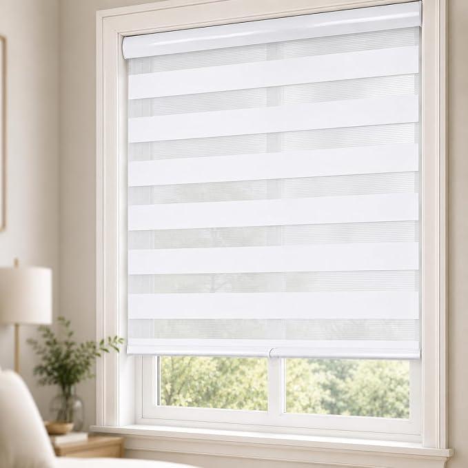 ShadesU Cordless Zebra Blinds Roller Shades, White, 30" W x 72" H | Cordless Safety Design,Free Stop Zebra Shades, Light Filtering, Privacy, Modern Style, Window Treatment,Aluminium Headrail