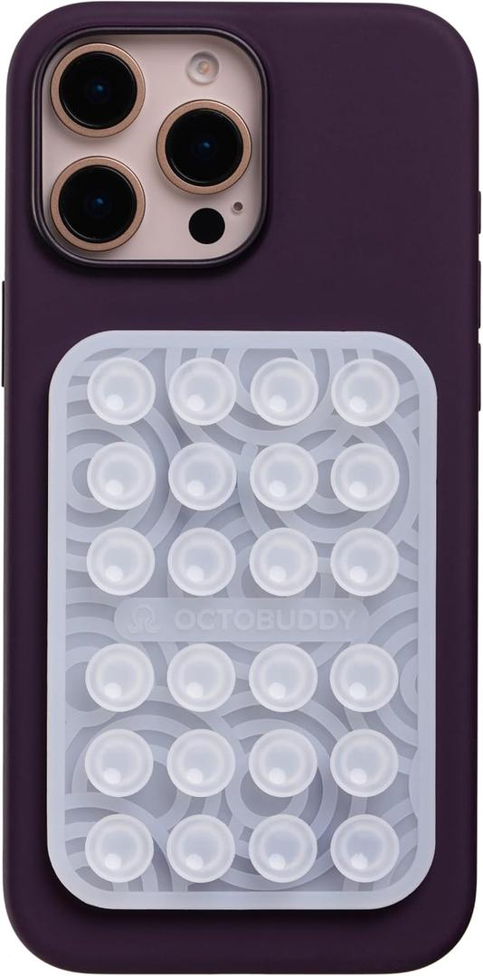 OCTOBUDDY Classic MAX Textures Ripples - Silicone Suction Phone Case Adhesive Mount - Hands-Free Grip with 24 Suction Cups for Videos & Selfies - 2.6" x 3.9", Transparent