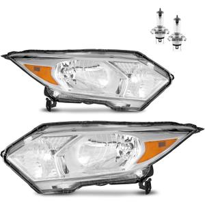 Headlights Assembly for 2016-2018 Honda HRV HR-V Chrome Housing | Halogen Headlamp Replacement, High/Low Beam W/Bulbs, Driver & Passenger Side, Chrome Housing