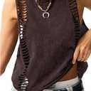 Women's Hollow Out Summer Sleeveless Tank Tops Washed Retro Rock Concert Outfits Tops Streetwear