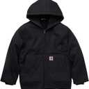 Carhartt Boys' Flannel-Lined Hooded Canvas Insulated Zip-Up Jacket (Large, Caviar Black)