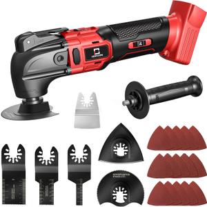 Cerycose Cordless Oscillating Tool Compatible with Milwaukee 18V Battery, 21000 OPM Max Brushless-Motor Tool with Auxiliary Handle, Oscillating Multi-Tool for Scraping, Sanding,Cutting Wood(Tool only) (Red)