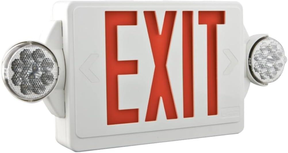 Lithonia Lighting Quantum LED Exit Sign/Emergency Light Combo, Exit Sign and Emergency Lights for Business, 2-Head Fixture, Red Letters, High Output Battery Backup, White (LHQM LED R HO M6)