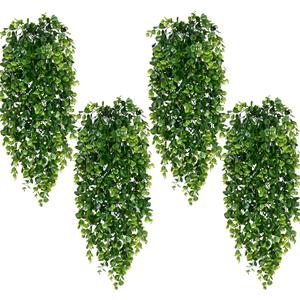 Waipfaru 4Pcs Fake Hanging Plants 2.7ft Fake Plants Eucalyptus Leaves UV Resistant Fake Vines Ivy Artificial Plants Outdoor Faux Plants Indoor Bedroom Living Room Boho Wall Porch Shelf Decor