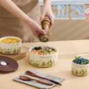 Food Storage Containers with Lids, 4"/ 5"/ 6" Nesting Bowls Set, Serving Bowls with Lids Set, Pasta Ceramic Bowls Set Decorative Bowl for Soup, Cereal, Microwave and Oven Safe (Lily of Valley)
