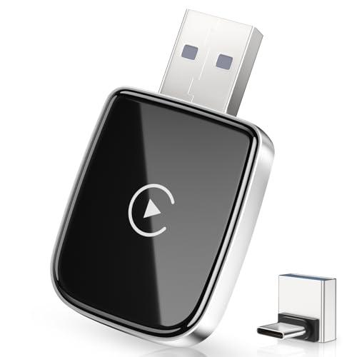 Gatatol Mini Wireless CarPlay Adapter for Apple iPhone, Convert Wired CarPlay to Wireless, Stable Control & No Delay Latency with USB-A to USB-C Adapter, Black+Silver