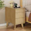 Kalrin Charging Nightstand with Hidden Outlets & 3 Drawers, Modern End Table, Bedside Table with USB Ports, Wave Groove Design, Compact Size, Heavy Duty Engineered Wood, Natural Wood Color