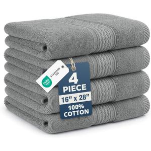 Grey Hand Towels for Bathroom - Pack of 4 (16" x 28") - 100% Cotton Double Stitched Edges - Ultra Soft, Quick Dry & Highly Absorbent - Everyday Comfort Hand & Face Towels for Family and Gym Use - Grey