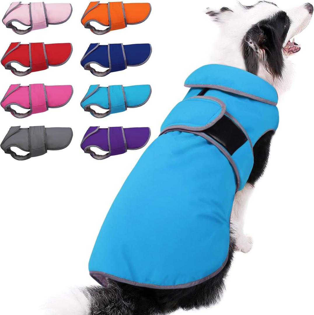 MIGOHI Warm Dog Coat Winter Dog Jacket,Waterproof Cold Weather Coats for Dogs,Fleece Jacket for Small Medium Large Dogs,Reflective Thick Fleece Vest with Leash Hole (Azure)
