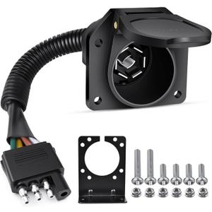 Nilight 4 Way Flat to 7 Way Round Blade Trailer Adapter Wiring Harness 4 Pin to 7 Pin Electrical Connect Wiring Plug Connector with Mounting Bracket for RV Truck Factory Tow Package