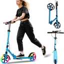 Kick Scooter for Kids Ages 8+ Teens & Adults, with Front handbrake and Rear Brake, and Adjustable Handlebars, Big Sturdy PU Flash Wheels Great Gift & Toy
