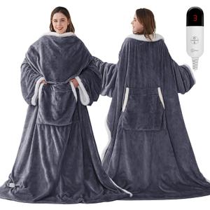 Wearable Heated Blanket with Foot Pockets, Electric Wearable Throw Blanket with Sleeves, Wearable Electric Blanket with 6 Heat Levels Settings, Fixed 4H Auto-off, Gift for Family, Friends, 50*70"
