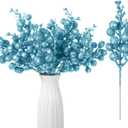 Geosar 36 Pcs Christmas Glittered Berries Stems 7.9 Inch Artificial Berries Sprays Branches Floral Pick for Christmas Tree Ornament, DIY Xmas Wreath, Crafts, Home Decor(Light Blue,Pure Color)