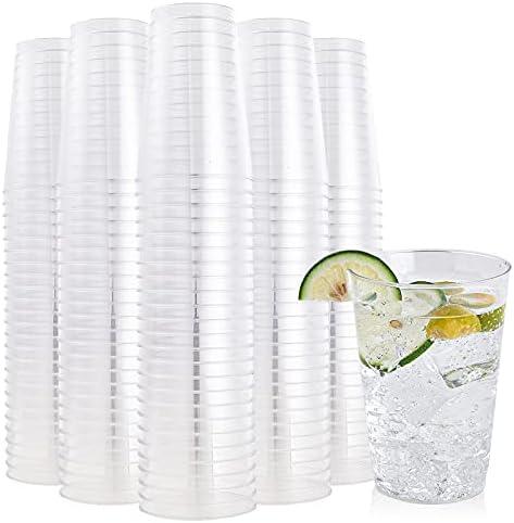 FOCUSLINE 200 Pack 12 oz Clear Plastic Cups, Disposable Cups Reusable Plastic Tumblers, Heavy-duty 12 Ounce Clear Cups Tumblers for Party, Thanksgiving, Halloween, Christmas