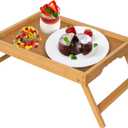 Bed Tray Table with Folding Legs,Bamboo Breakfast in Bed for TV Table, Laptop Computer Tray,Eating,Snack Tray(Bamboo) (Medium)