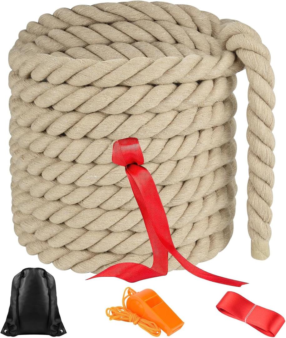 NEBURORA 20FT Tug of War Rope for Adults Outdoor Games Field Day Family Reunion Summer Outside Yard Backyard Lawn Camping Picnic Carnival Party Games Khaki
