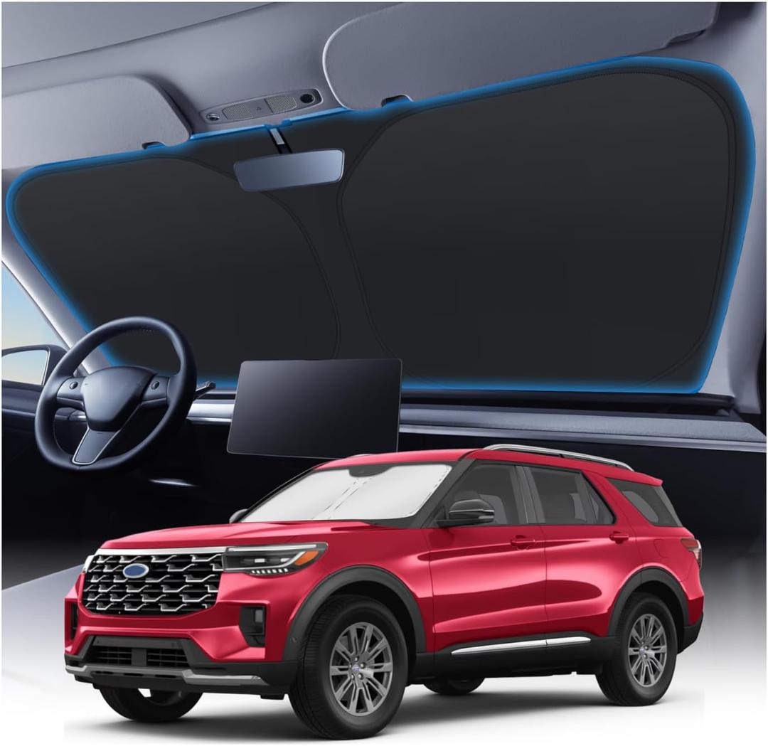 KUST Windshield Sun Shade for 2020-2025 2026 Ford Explorer Accessories, Custom Fit Car Front Sunshade Foldable Window Sun Visor Protector Blocks UV Rays Keep Car Cooler