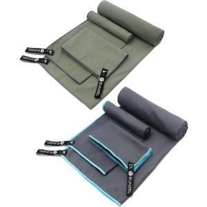 Eunzel 2 Set Quick Dry Camping Towel, Microfiber Travel Towel Super Absorbent Fast Drying Towel for Camping, Beach, Gym, Backpacking & Swimming(Two 3-Piece Towel Sets, Army Green/Grey)
