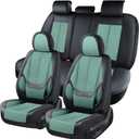 Coverado Seat Covers Full Set, Car Seat Covers Front Seat and Back Seat, Breathable Fabric&Leather Car Seat Protectors, Universal Seat Covers for Cars, Compatible with Most Cars (Green, FullSet)
