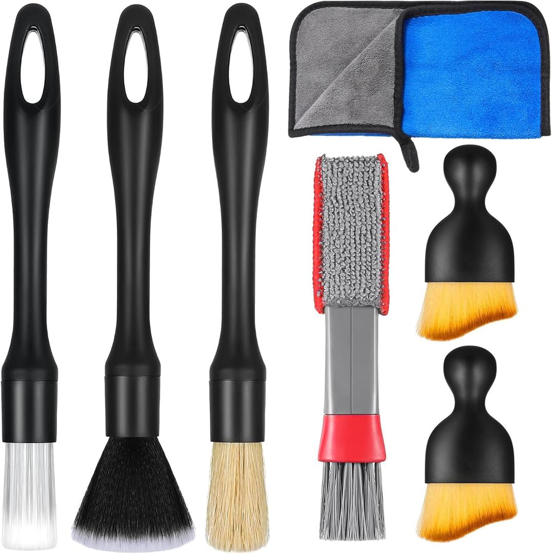 Zhtulck Car Detailing Brush, 7 PCS Car Interior Brush Set, Automotive Interior Dusting Brush, Car Cleaning Brush for Cleaning Car Interior Exterior, Air Vents, Dashboard Engines Leather Wheel