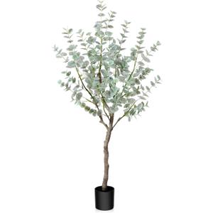 4ft Artificial Eucalyptus Tree, Fake Eucalyptus Tree with White Silver Dollar Leaves, Silk Faux Eucalyptus Tree with Plastic Nursery Pot, Artificial Plants for Home Office Indoor Decor,1 Pack