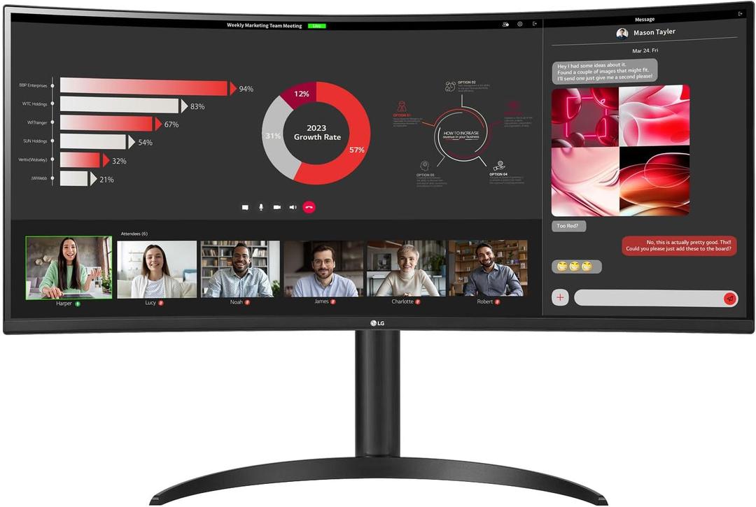 LG 34WR55QC-B 34" Curved UltraWide WQHD HDR 10 100Hz Monitor with USB Type-C, 3440x1440 Curved Display, 100Hz Refresh Rate, AMD FreeSync, Borderless Design