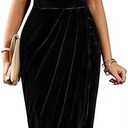 Off The Shoulder Vintage Velvet Bodycon Midi Dress for Women Wrap Slit Elegant Cocktail Party Evening Pencil Dress