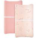 2 Pack Muslin Changing Pad Cover for Baby Girls Boys, 100% Cotton Fitted Baby Diaper Changing Table, Soft and Breathable Changing Pad Sheets, Pink