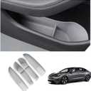 Car Side Storage Box for 2020-2025 Tesla Model Y Accessories Front Rear Door Insert Tray Organizer Slot Storage Protector - TPE Material, grey, 4 Pieces