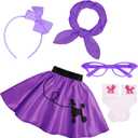 SIZGAROOT 50s Outfit for Girls 50s Sock Hop Poodle Skirt Costume for Girls with Accessories Halloween Party Dress Up (Purple, 6-8 Y)