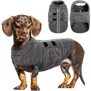 Queenmore Medium Dog Sweaters, Soft Fleece Vest Pullover Dog Jacket with Leash Hole, Warm Winter Dogs Clothes Cold Weather Doggy Dachshund Sweater for Medium Dogs Cats Boy or Girl (Cationic Gray, M)