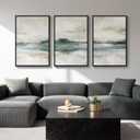 Large Framed Abstract Landscape Wall Art, 3 Piece Canvas Prints Paintings Artwork for Walls, Soft Blue and Green Nature Lake Pictures for Living Room Dining Bedroom Home Office Wall Decor 20x30 In, 20" W x 30" H x 3Pcs