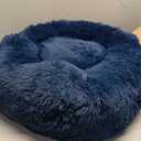 Calming Dog Bed for Medium Dogs Washable Donut 30 inches Anti-Slip Pet Bed,Round Fluffy Plush Faux Fur Cat Bed,Fits up to 45 lbs Pets,Navy Blue (30.0"L x 30.0"W x 7.0"Th)