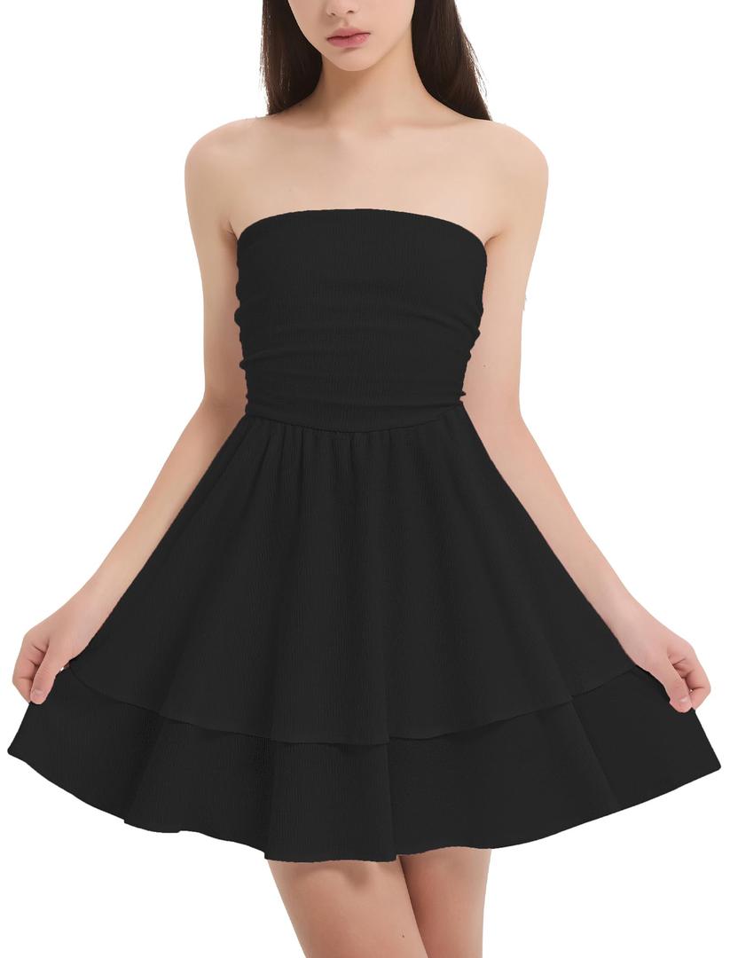 EXARUS Girls Dress Sleeveless Teen Summer Smocked Padded Flowy Sundress (Black) 10Y