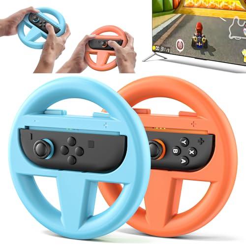 Steering Wheel for Nintendo Switch 2 Joy Con, Switch 2 Racing Wheel for Mario Kart World & 8 Deluxe, NS2 Racing Games Accessories with Ergonomic Design and Easy to Install - 2 Packs Orange & Blue
