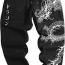 GORGLITTER Men's Y2k Graphic Sweatpants Drawstring Waist Athletic Workout Gym Jogger Track Pants Trousers Streetwear (Black Dragon,Small)
