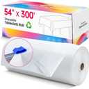 Plastic Table Cloth Disposable, 54In X 300Ft White Table Cover Roll, Disposable Tablecloth with Slide Cutter for Rectangle Round Tables, Party Tablecloths for Birthday, Wedding, Picnic, Outdoor