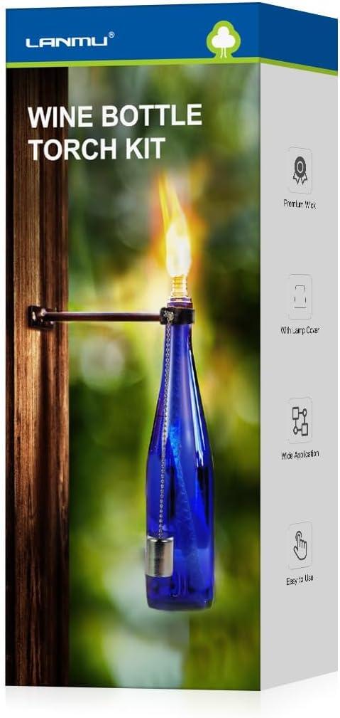 LANMU Liquor Bottle Torch Kit, Outdoor Patio Wall Mount Holder with Wick, Porch Whiskey Bottle Hardware Kit, DIY Homemade Decor