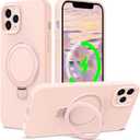 ZHK Liquid Silicone Designed for iPhone 12 pro max Case with Magnet Stand, [Precise Camera Lens Protection][Mil-Grade Drop Shockproof][Soft Anti-Scratch Microfiber Lining] Slim Fit Cover, Pink (iPhone 12 Pro Max 6.7 inch)