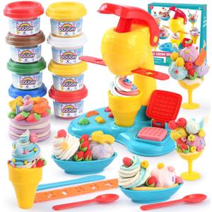 Color Dough Sets for Kids Ages 4-8, Play Kitchen Ice Cream Maker Color Dough Set for Kids Ages 3+, Arts Crafts play Food Toys for Girls Boys,8 Cans of Modeling Compound,2 oz Cans,Multicolor