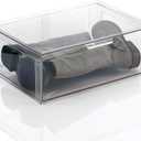 mDesign Plastic Stackable Closet Storage Organizer Bin Containers with Front Pull Drawer for Cabinet, Desk, Shelf, Cupboard, or Dresser Organization - Lumiere Collection - Clear (16 x 12 x 6 (Pack of 1))