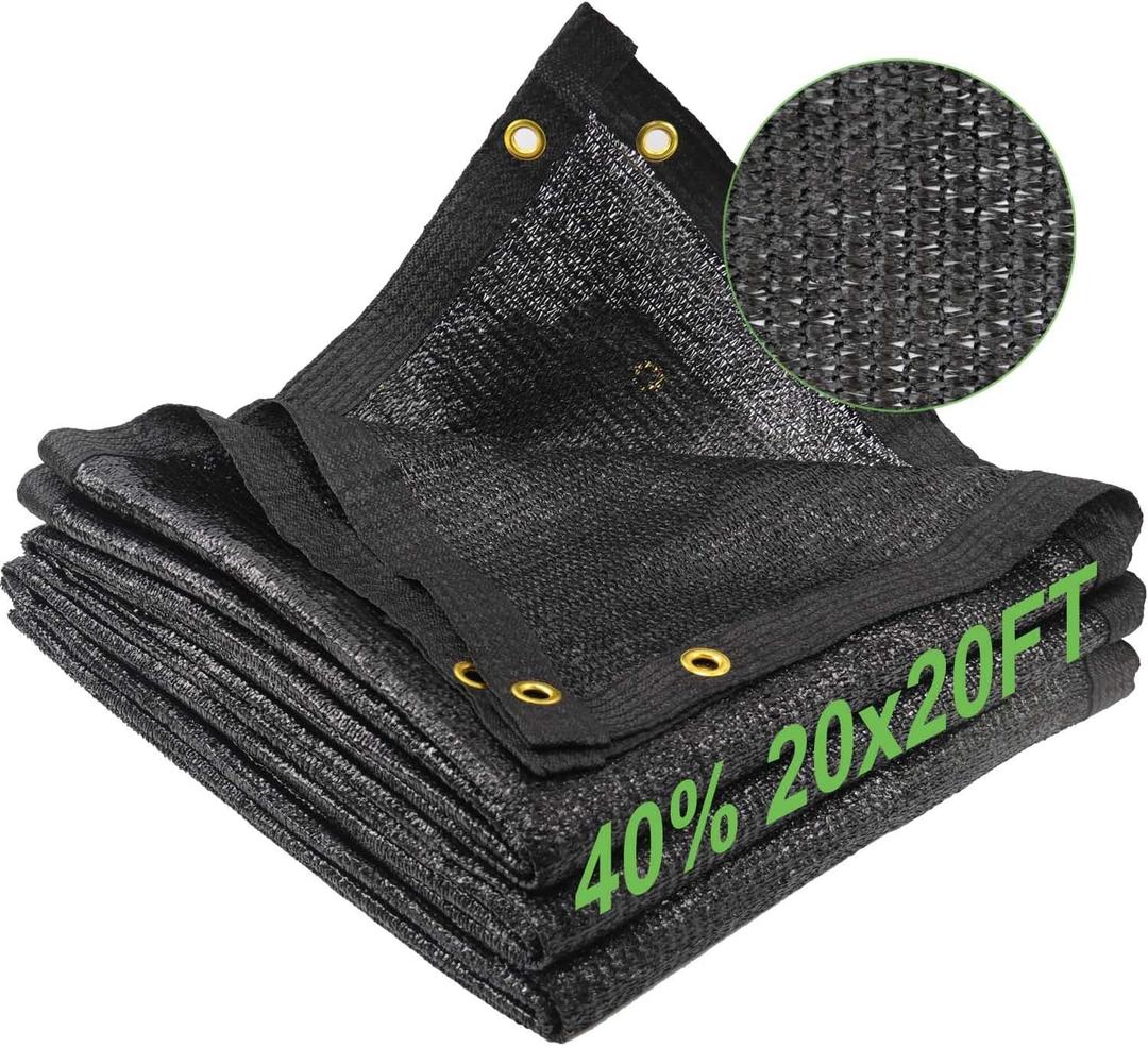 Shade Cloth for Garden, 40% 20 x 20 FT Black Mesh Tarp with Reinforced Grommets, Sun Shade Net Greenhouse Shade Cloth for Plants Cover, Vegetables, Patio, Chicken Coop Sunshade