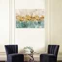 DZL Art A74681 Gold Abstract Painting Modern Decor Wall Art Gold Canvas Gray Contemporary Canvas Living Room Art 32.00'' x 48.00''